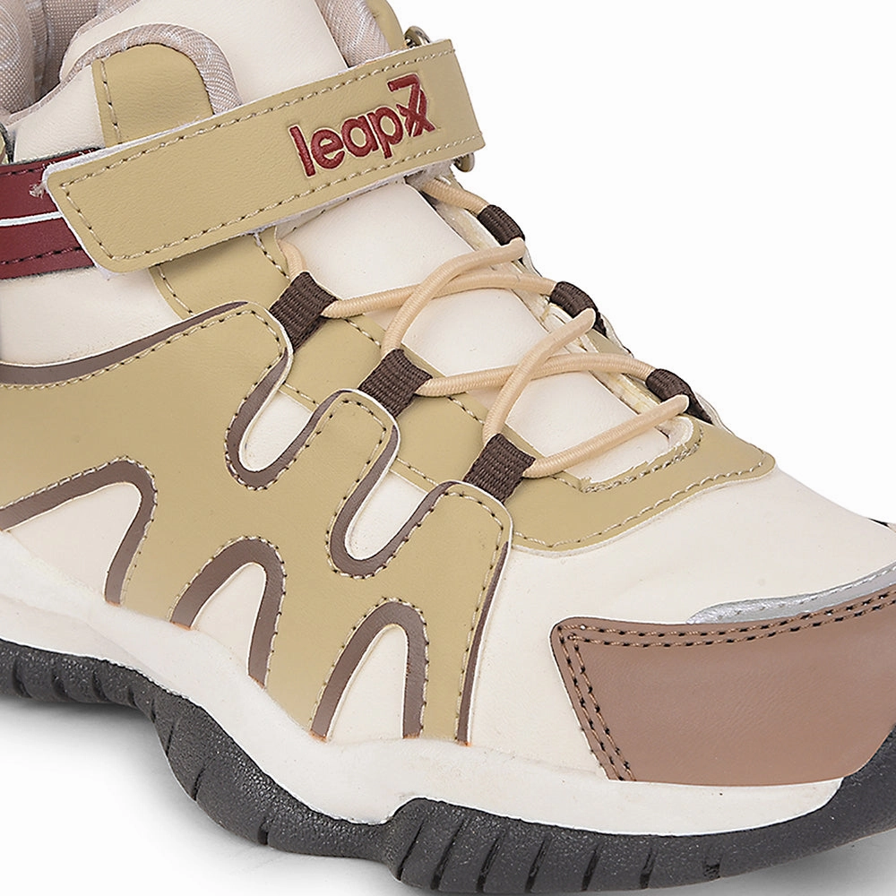 Leap7x Beige Sports Non Lacing Walking Shoes For Kids CANON-1V By Liberty