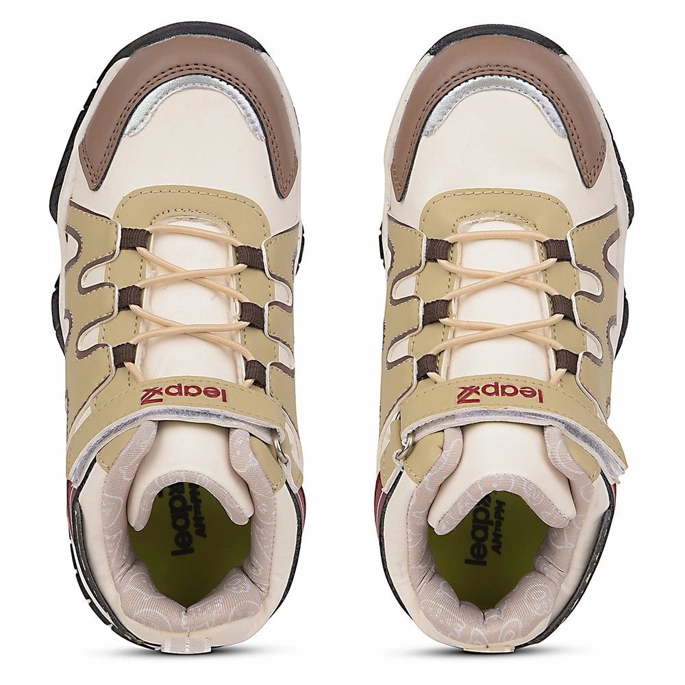 Leap7x Beige Sports Non Lacing Walking Shoes For Kids CANON-1V By Liberty