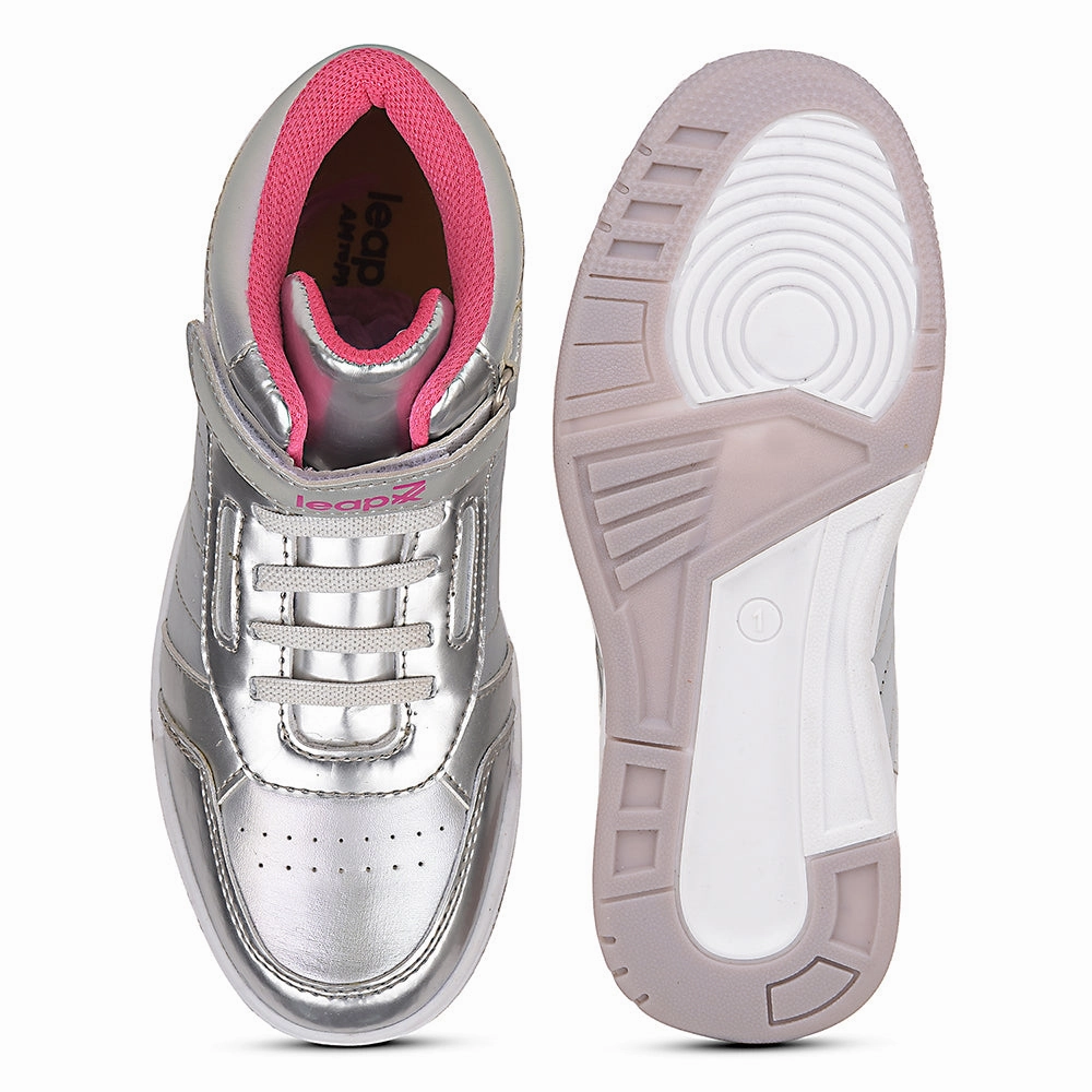 Leap7x Silver Sports Non Lacing Walking Shoes For Kids ENVY By Liberty