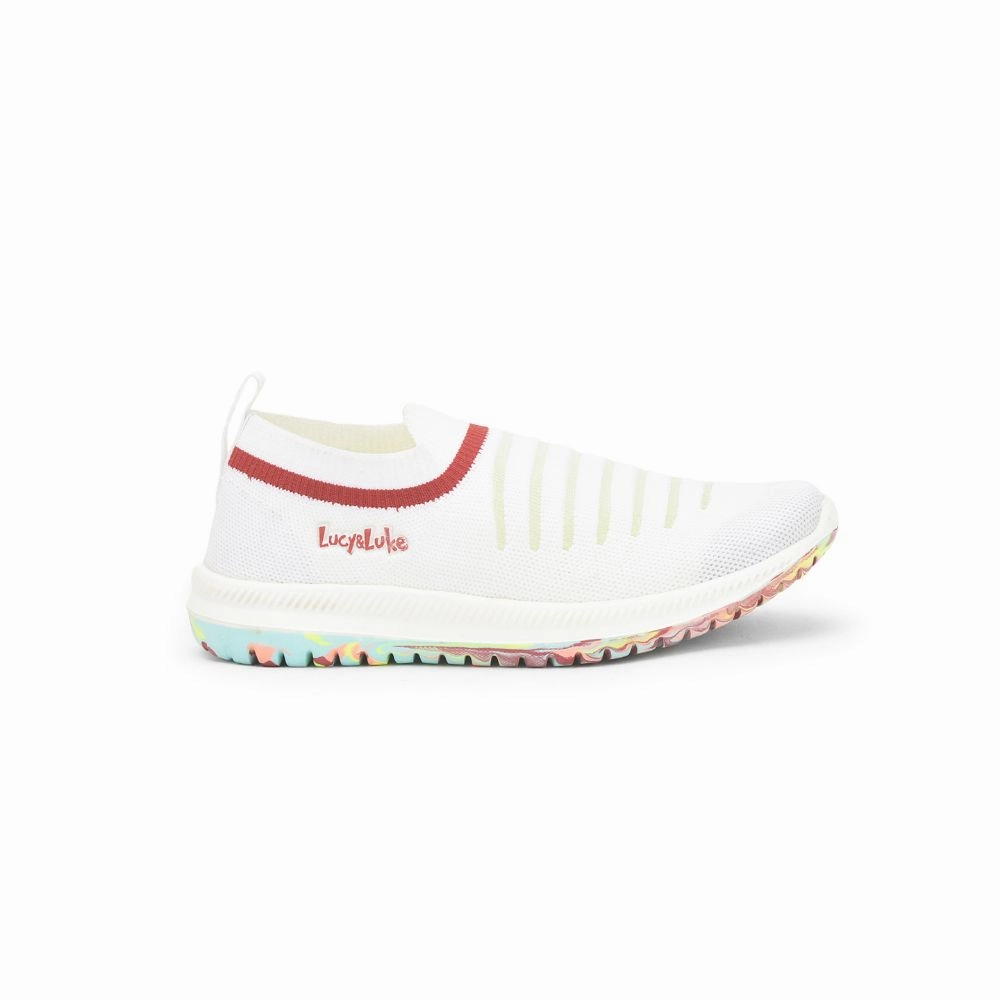 Lucy & Luke (White) Sports Non Lacing Shoes For Kids JAMIE-152E By Liberty