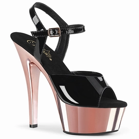 Pleaser Kiss-209-Black/Rose Gold-Size 6-Clearance
