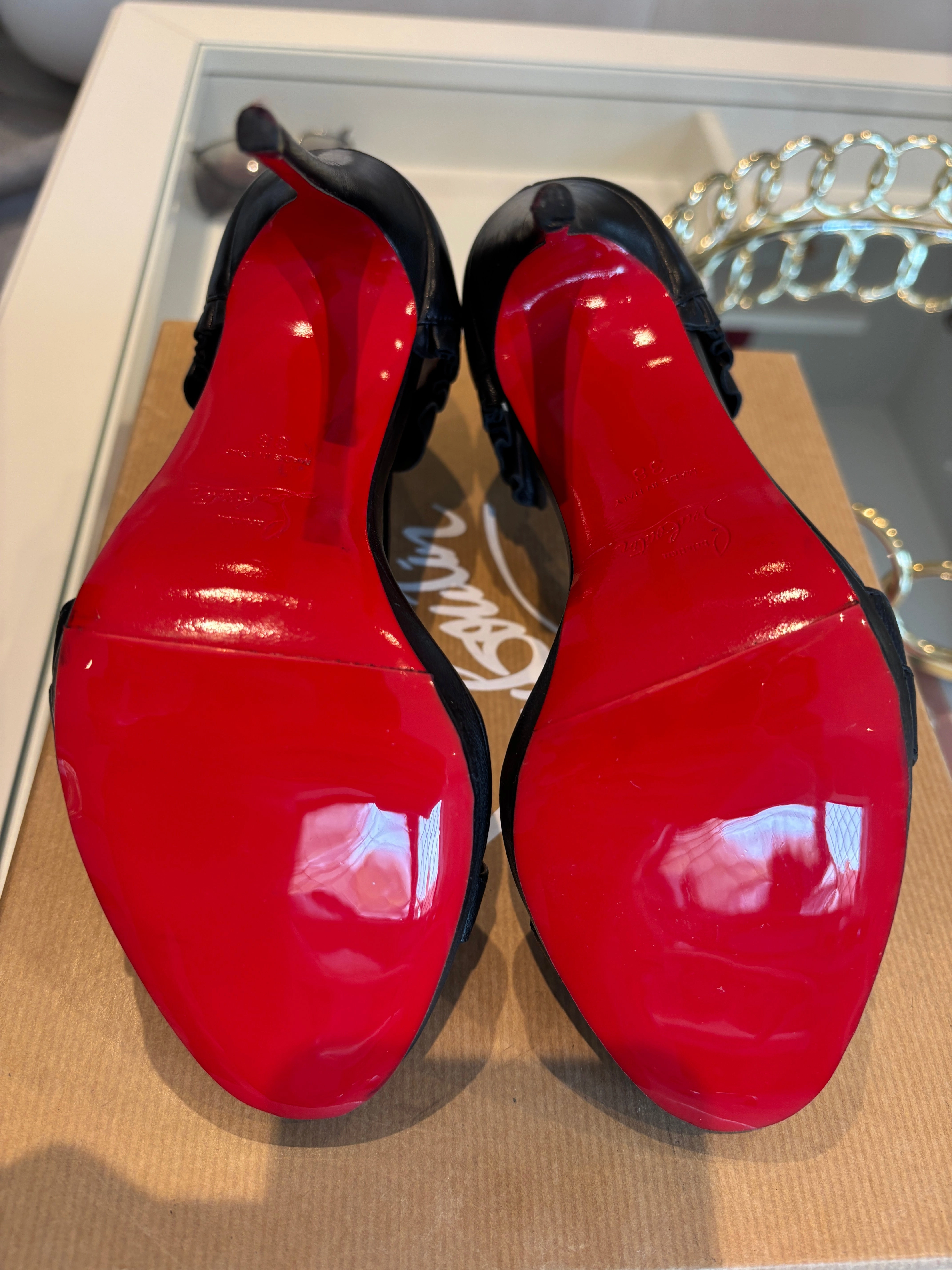 Pre-loved Christian Louboutin Colankle 120 Black Leather Heels Sandals 38 UK5