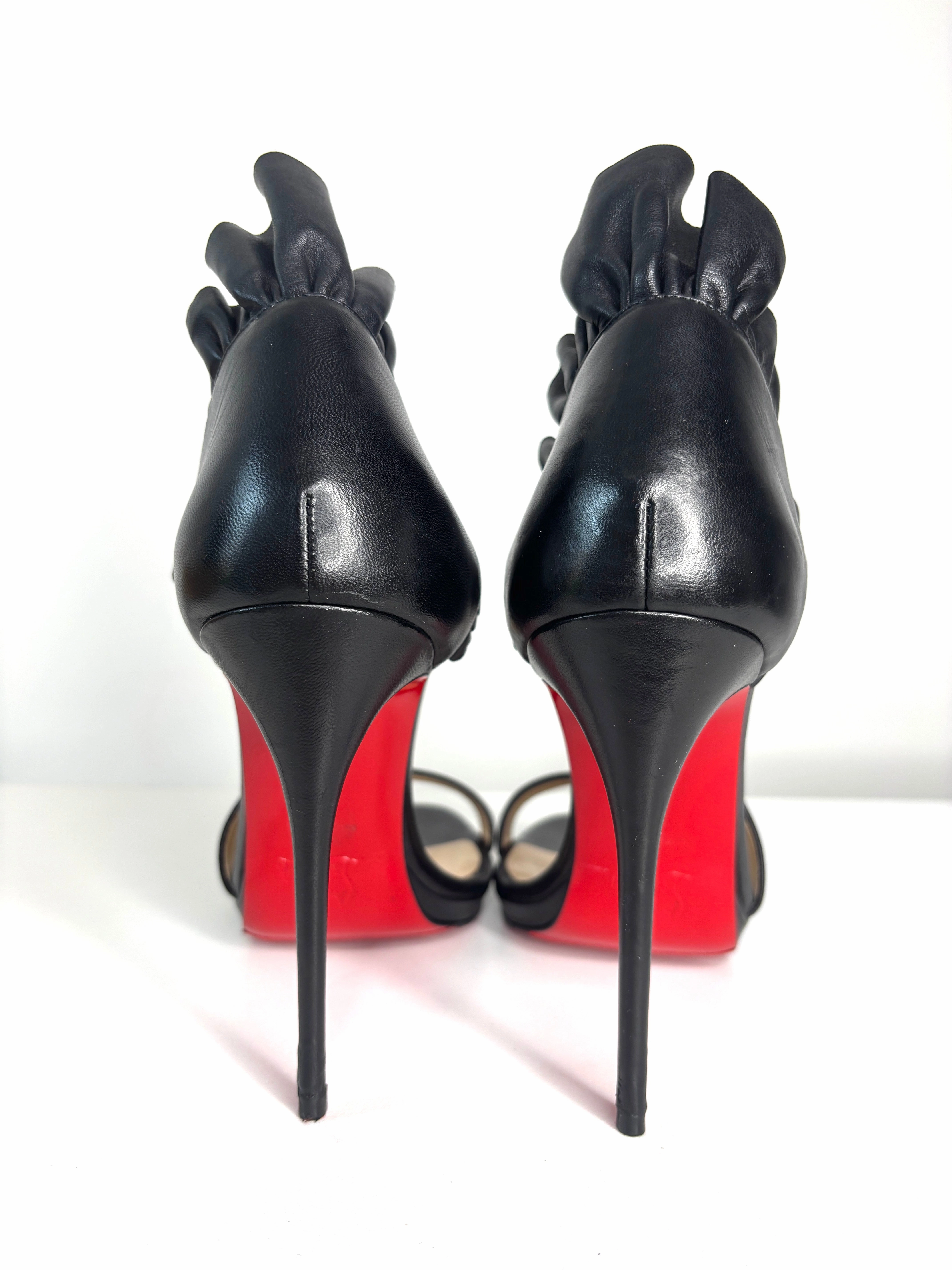 Pre-loved Christian Louboutin Colankle 120 Black Leather Heels Sandals 38 UK5