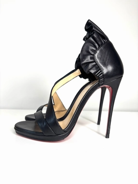 Pre-loved Christian Louboutin Colankle 120 Black Leather Heels Sandals 38 UK5