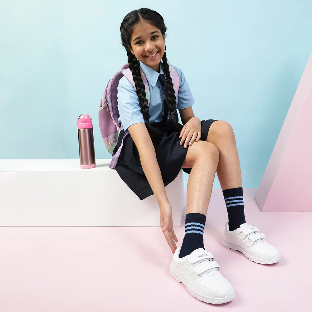 Prefect White Non Lacing Uniform School Shoes For Kids SCHOOLFUN By Liberty