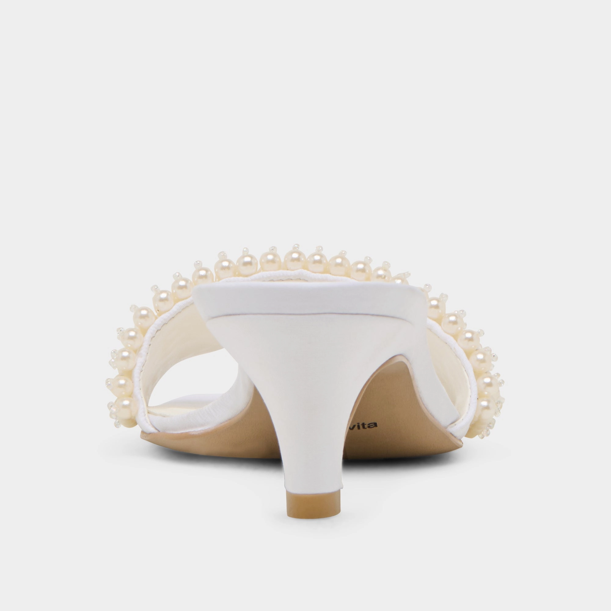 REXA PEARL HEELS OFF WHITE SATIN