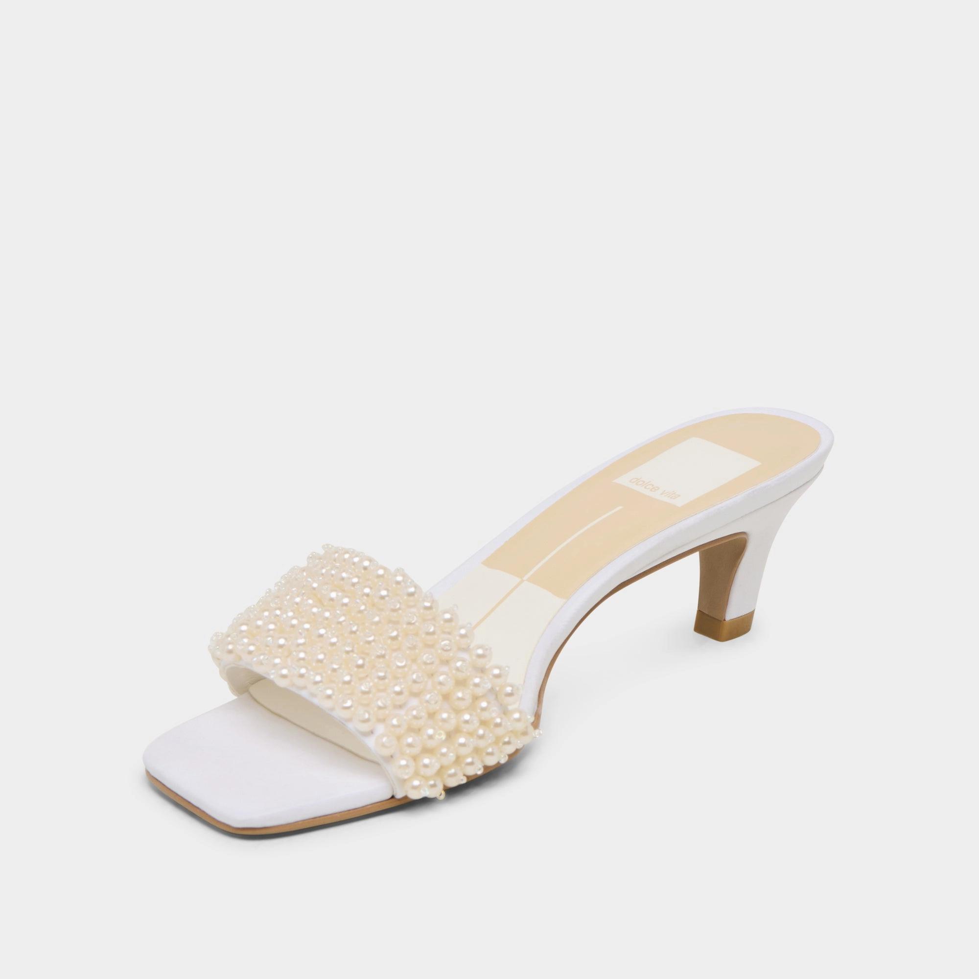 REXA PEARL HEELS OFF WHITE SATIN