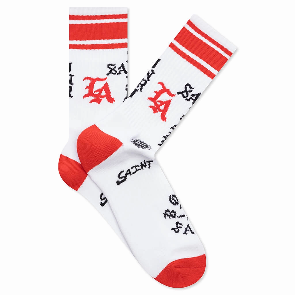 Saint Michael x Born x Raised Saint Sinner Socks - White/Red