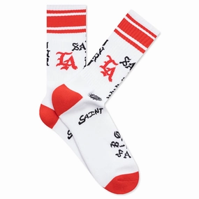 Saint Michael x Born x Raised Saint Sinner Socks - White/Red