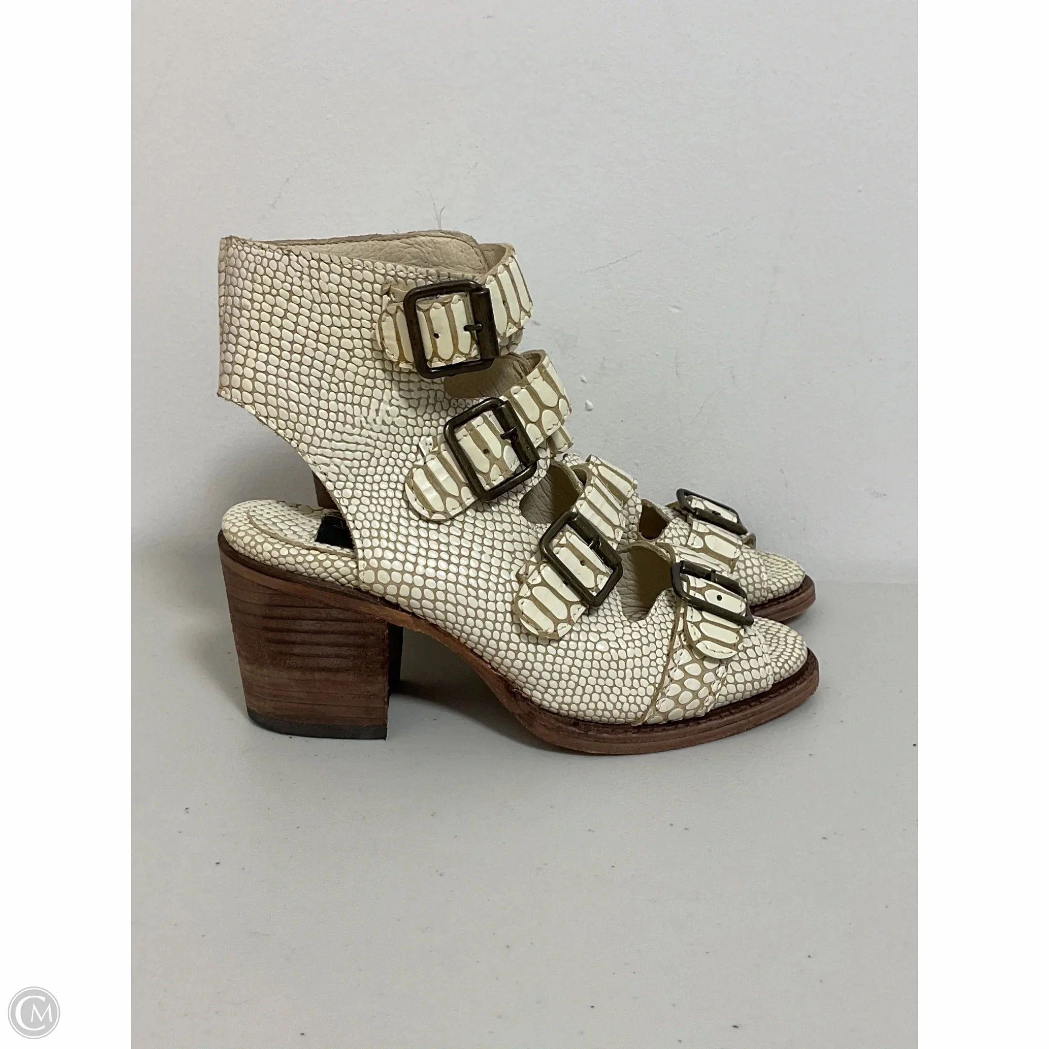 Sandals Heels Kitten By Freebird In Cream, Size: 6