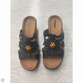 Sandals Heels Wedge By Clarks In Black & Tan, Size: 6.5