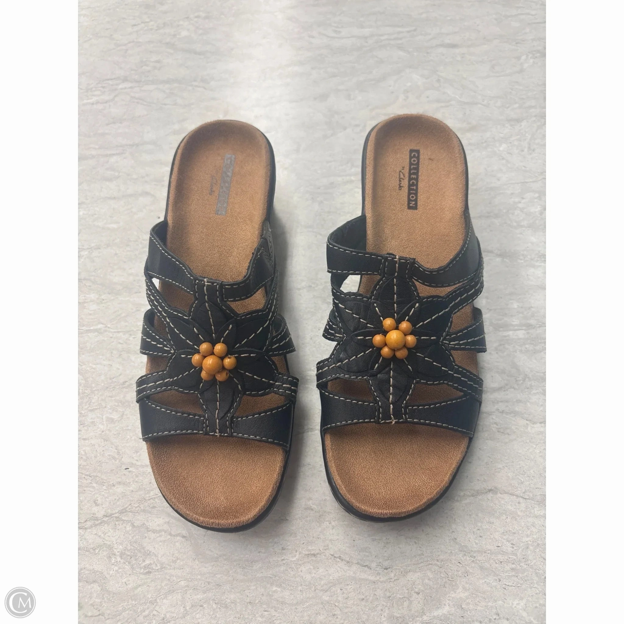 Sandals Heels Wedge By Clarks In Black & Tan, Size: 6.5