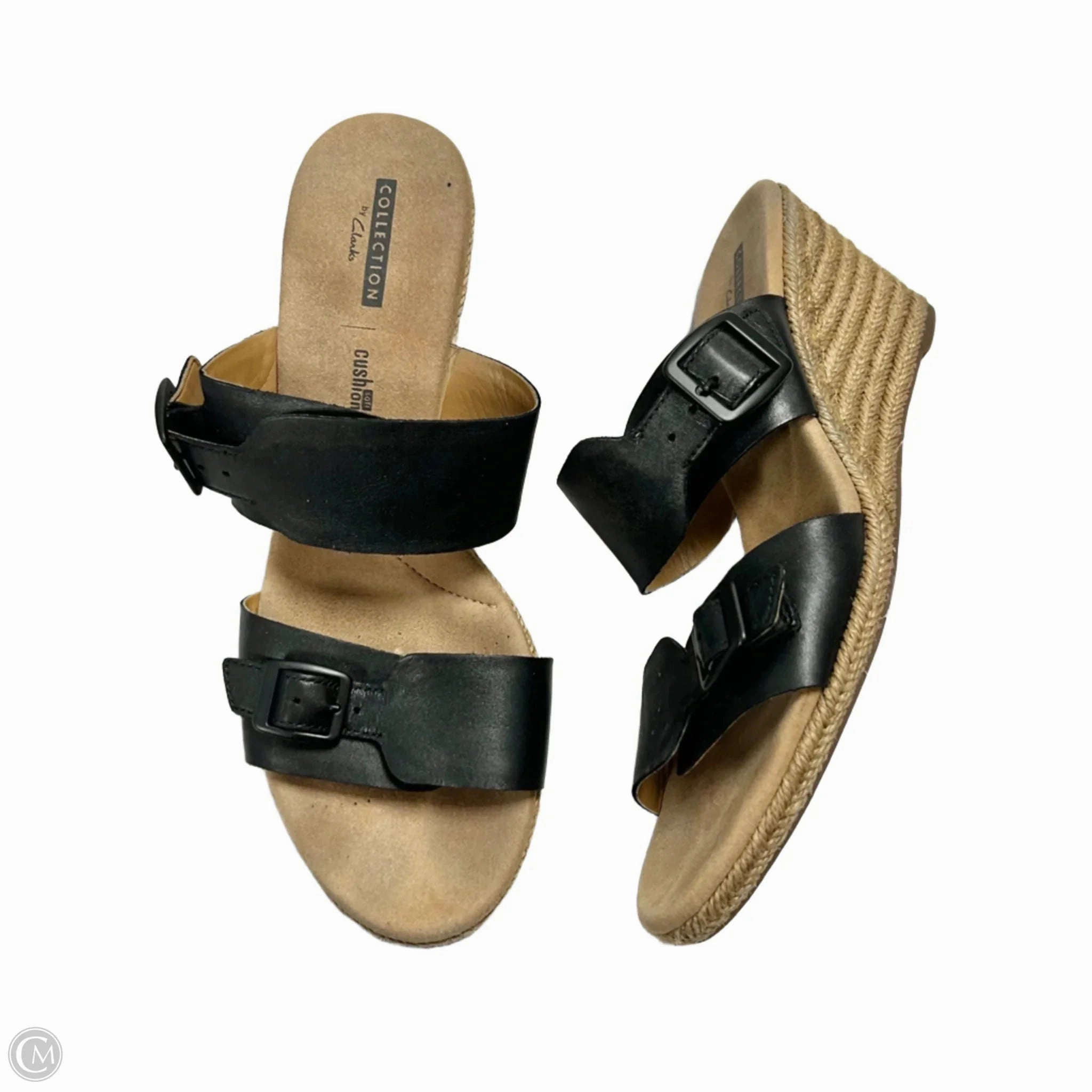 Sandals Heels Wedge By Clarks In Black & Tan, Size: 9.5