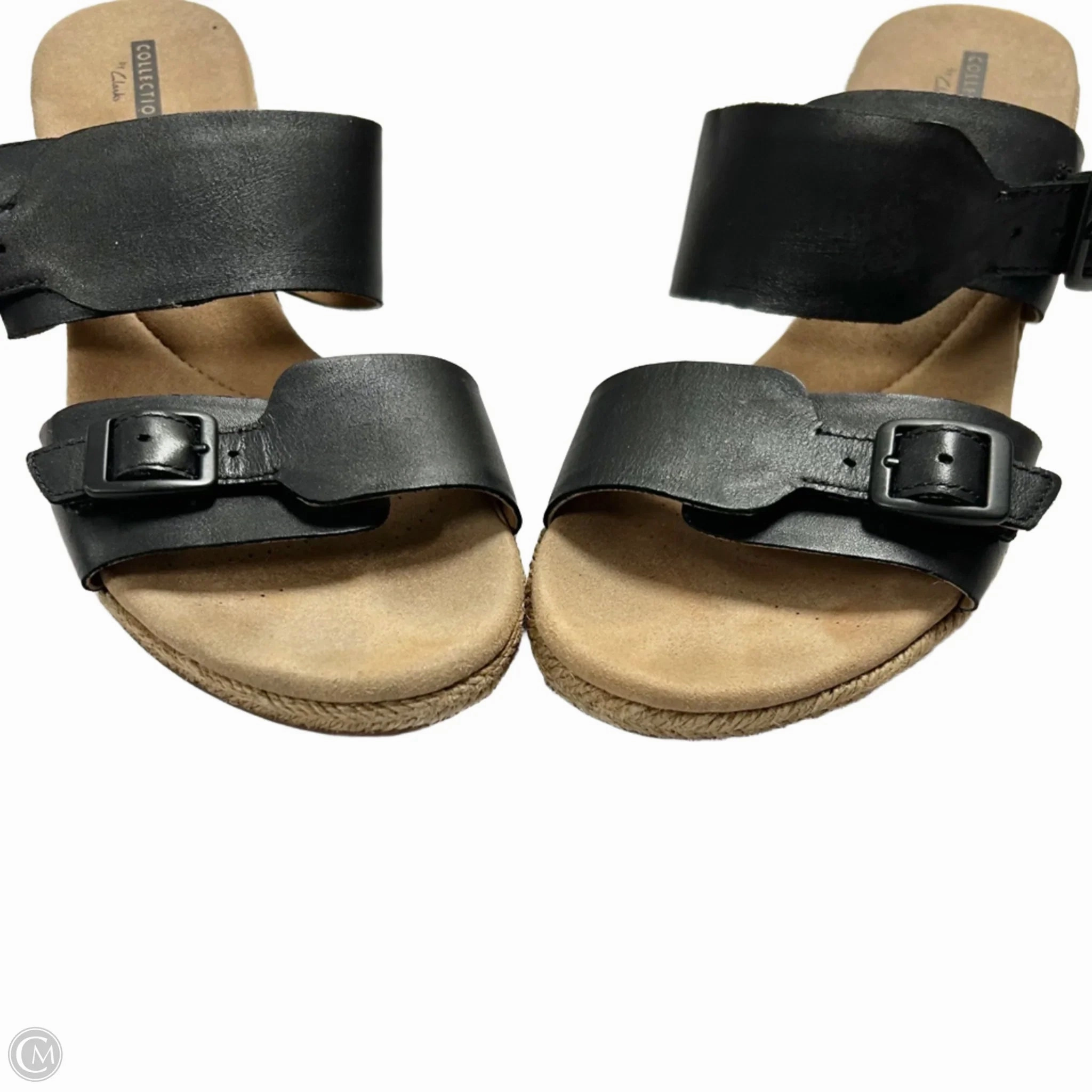 Sandals Heels Wedge By Clarks In Black & Tan, Size: 9.5