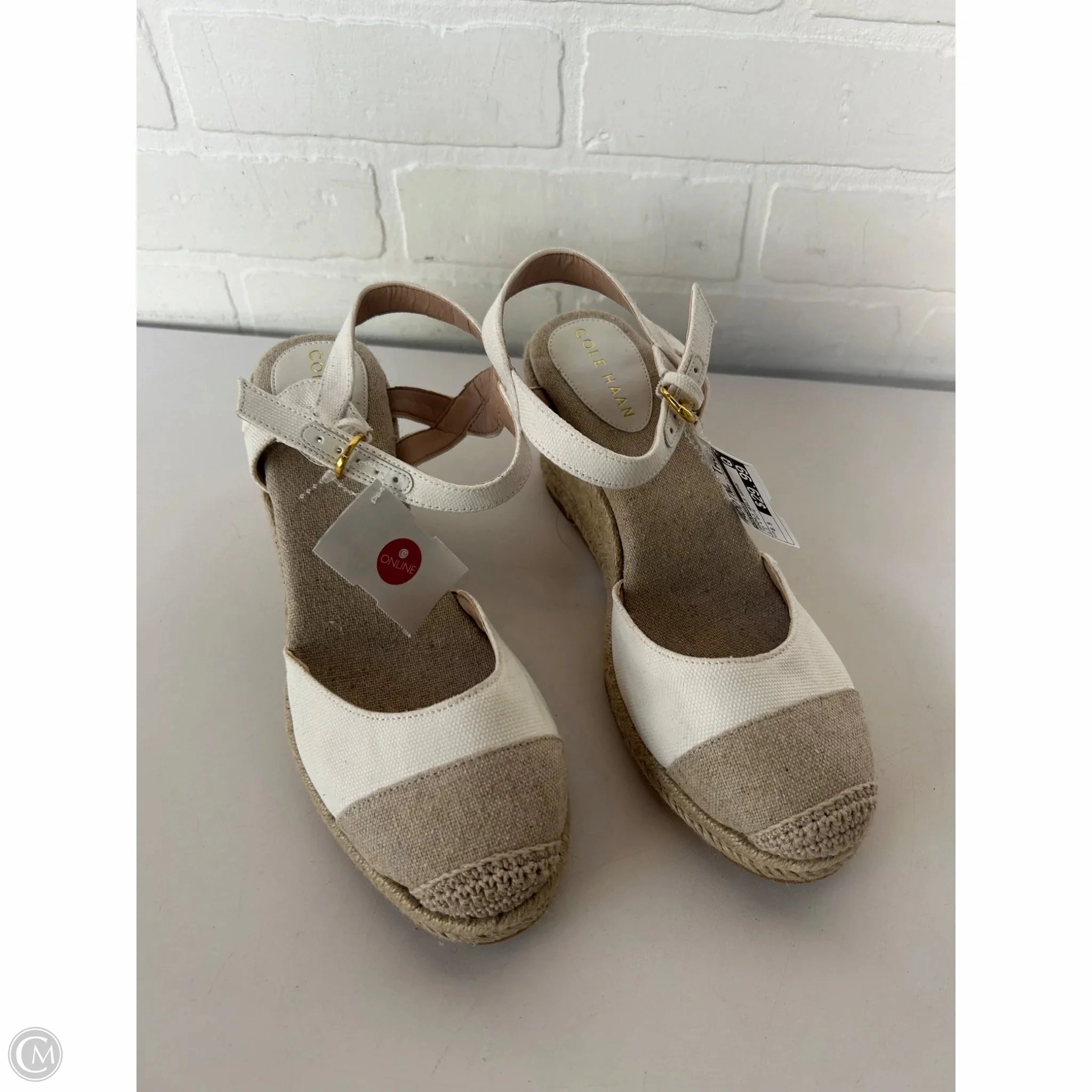 Sandals Heels Wedge By Cole-haan In Tan & White, Size: 8.5