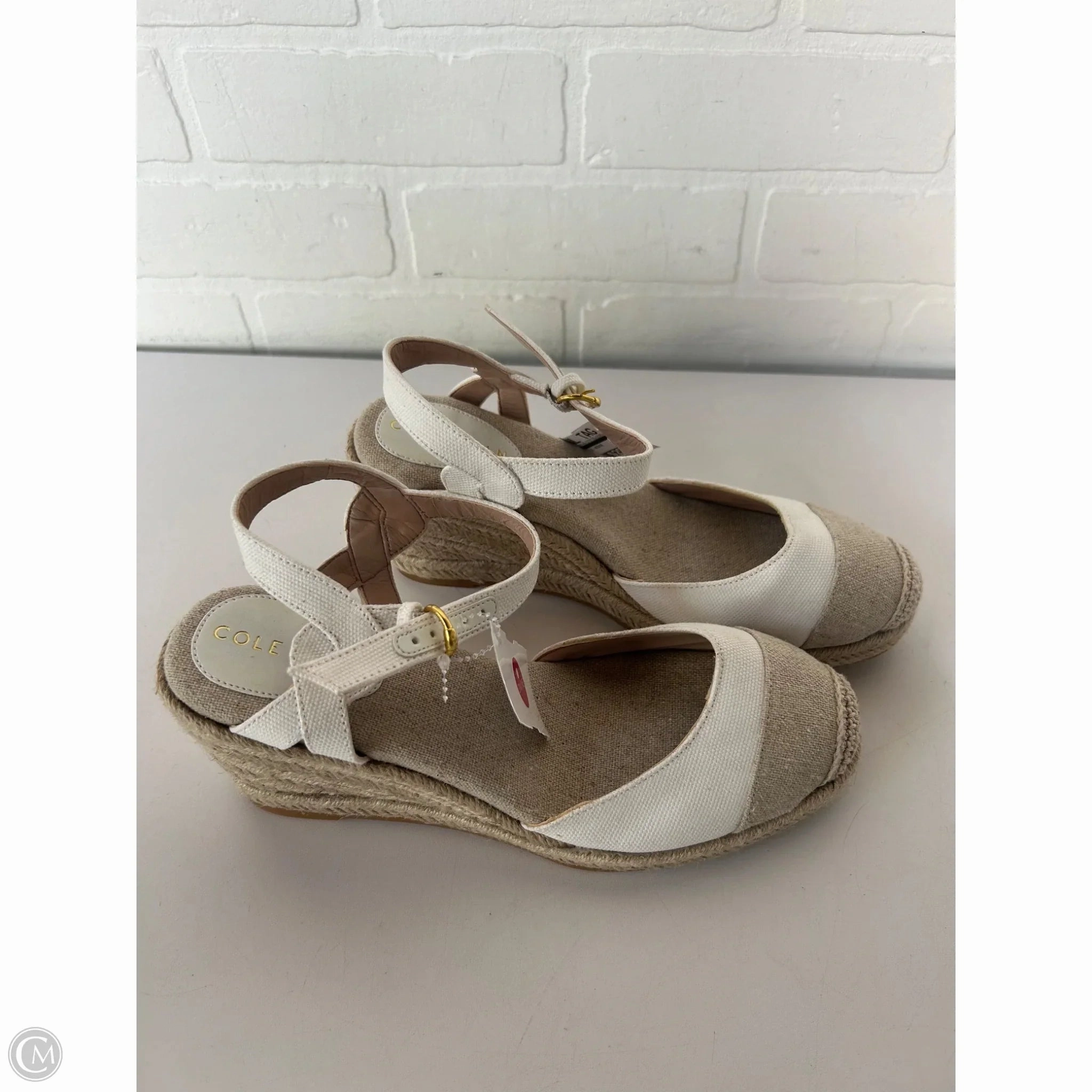 Sandals Heels Wedge By Cole-haan In Tan & White, Size: 8.5