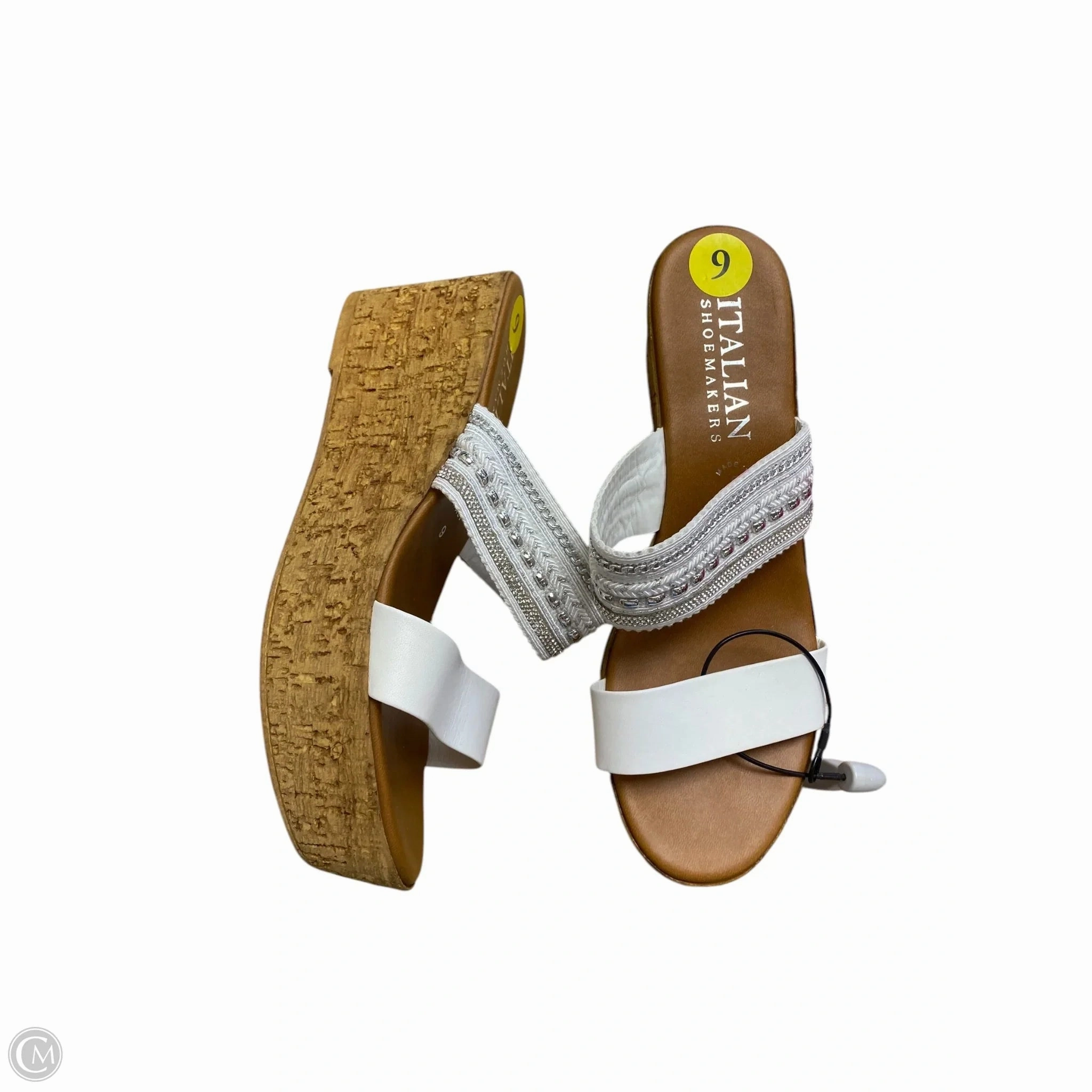 Sandals Heels Wedge By Italian Shoemakers In White, Size: 9