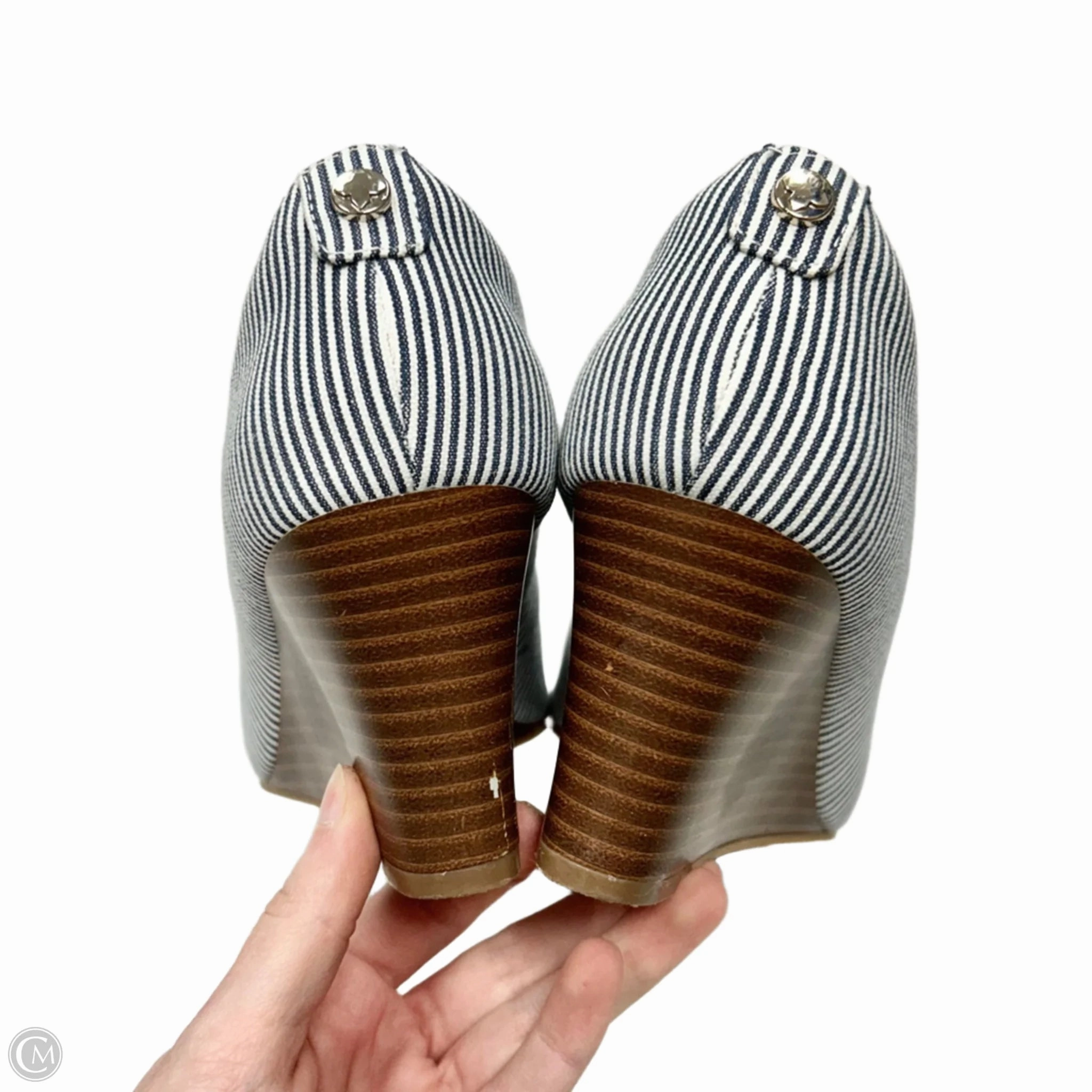 Sandals Heels Wedge By Kelly And Katie In Blue & White, Size: 7