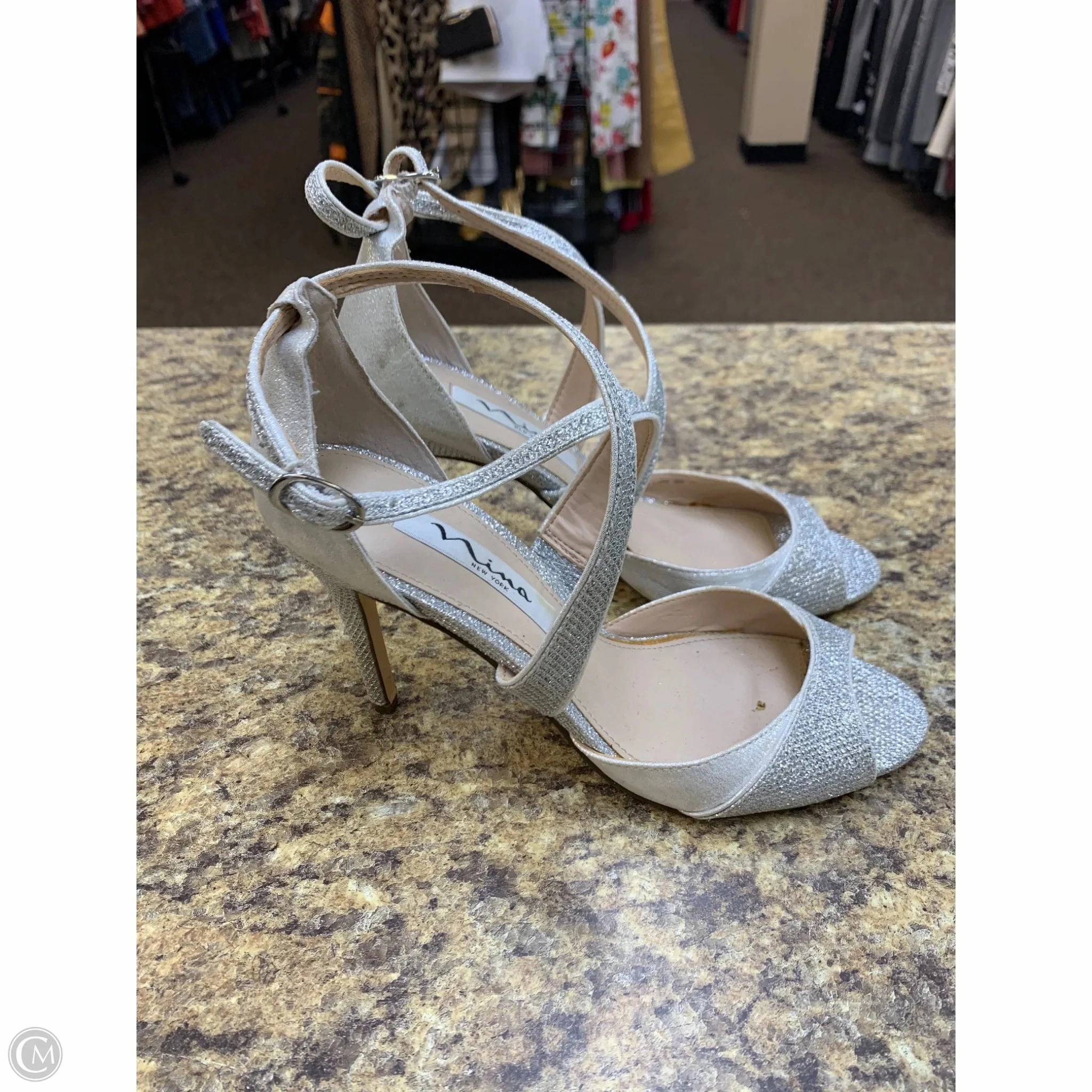 Shoes Heels Stiletto By Nina In Silver, Size: 6.5