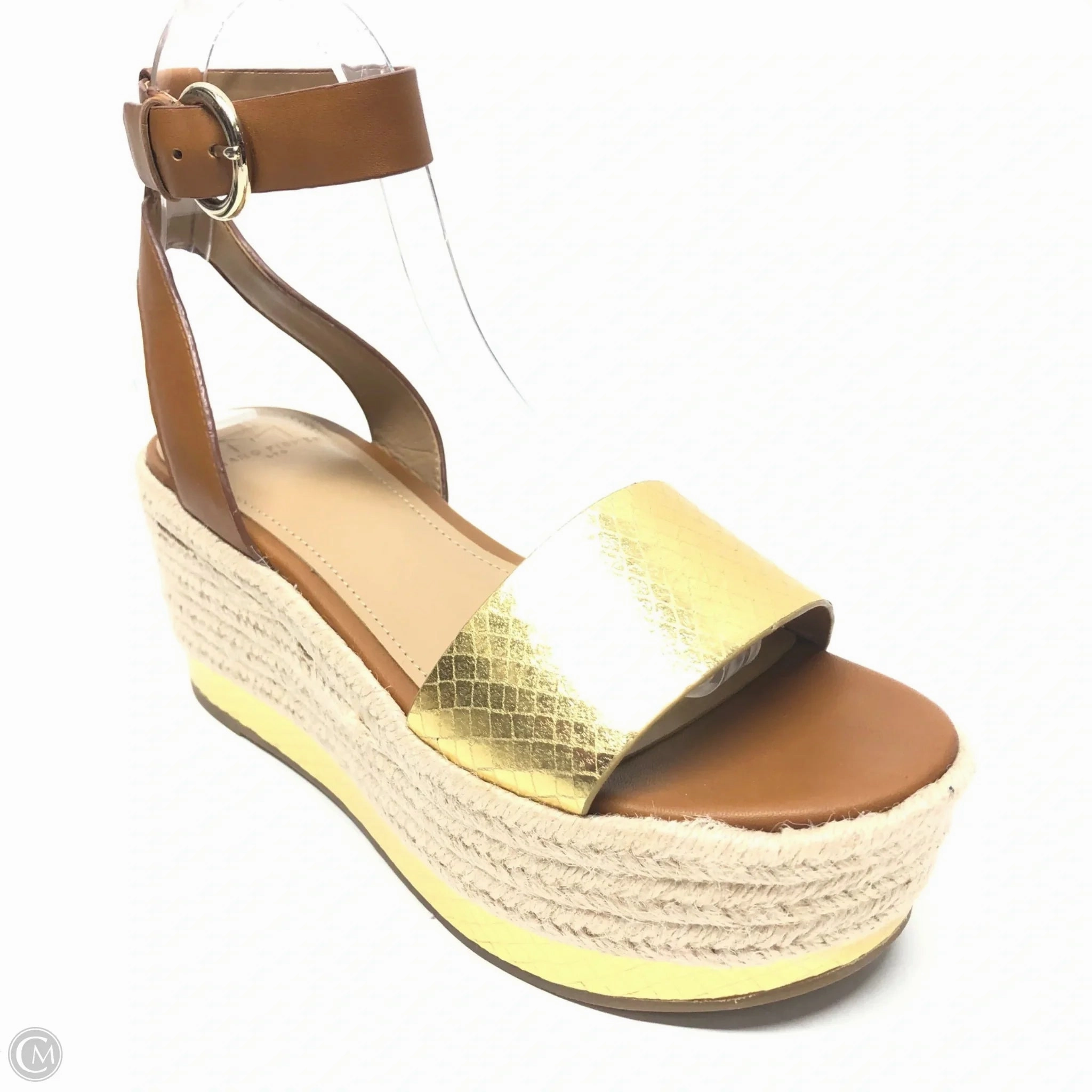 Shoes Heels Wedge By Marc Fisher In Brown & Gold, Size: 7
