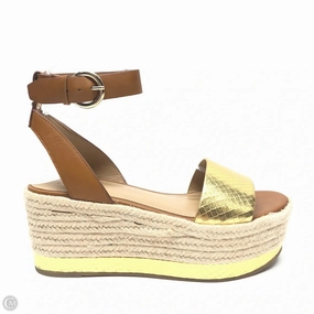 Shoes Heels Wedge By Marc Fisher In Brown & Gold, Size: 7