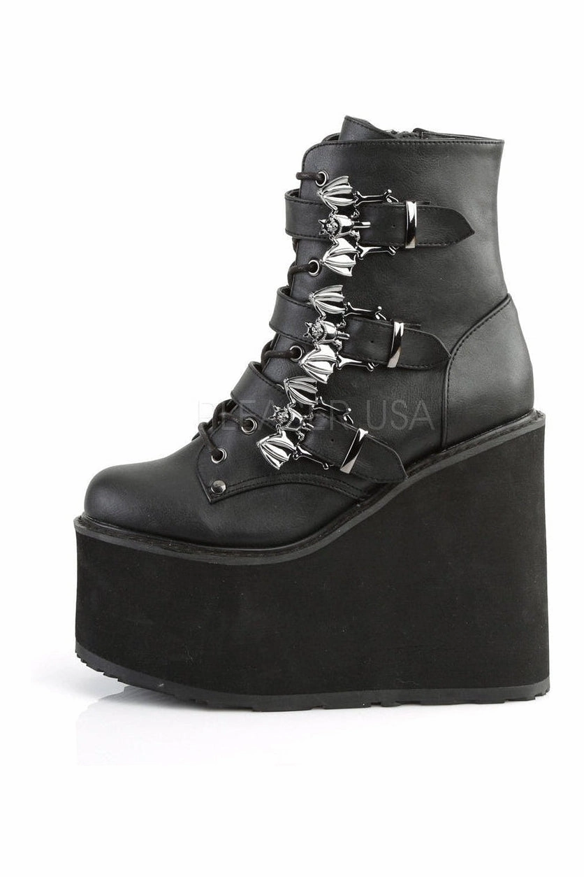 SWING-103 Demonia Wedge | Black Faux Leather