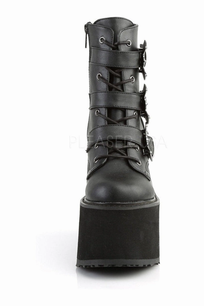 SWING-103 Demonia Wedge | Black Faux Leather
