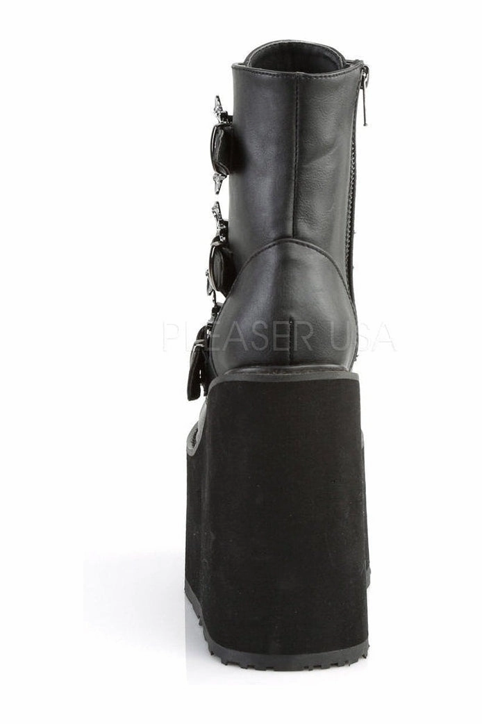 SWING-103 Demonia Wedge | Black Faux Leather