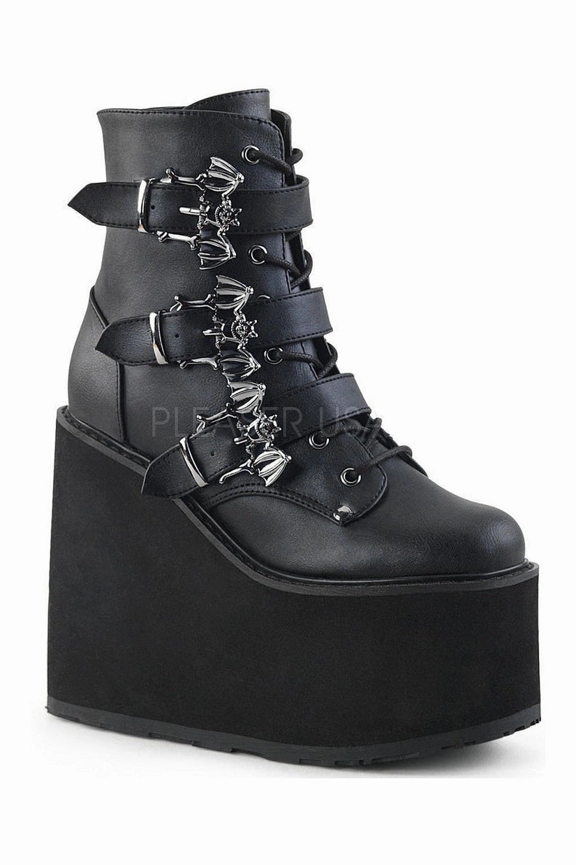 SWING-103 Demonia Wedge | Black Faux Leather