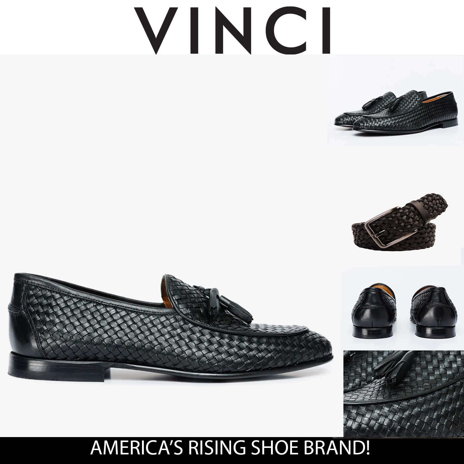 The Mclean Shoe Black Leather Woven Tassel Loafer Men  Shoe