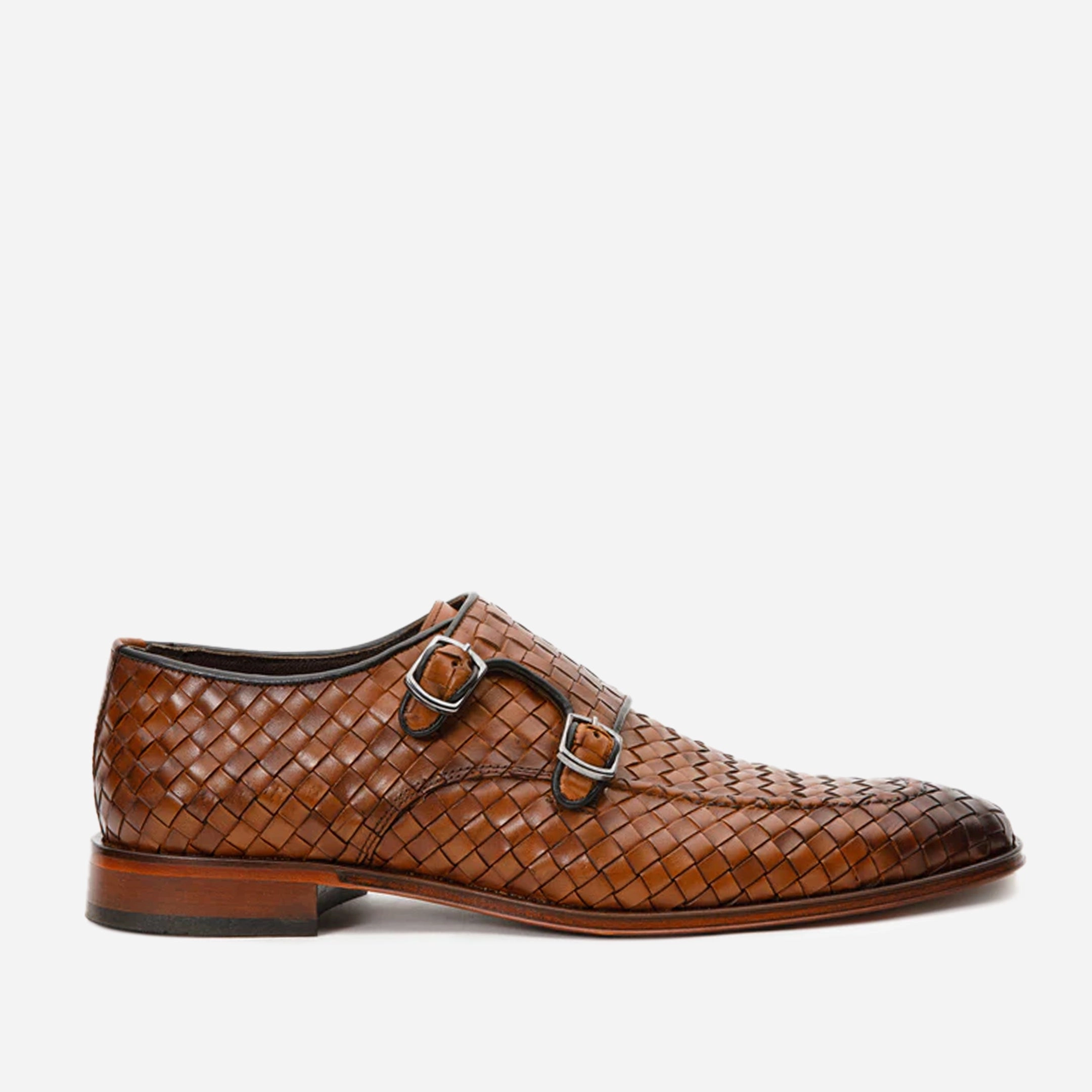 The Turan Brown Woven Double Monk Strap Dress Men Shoe