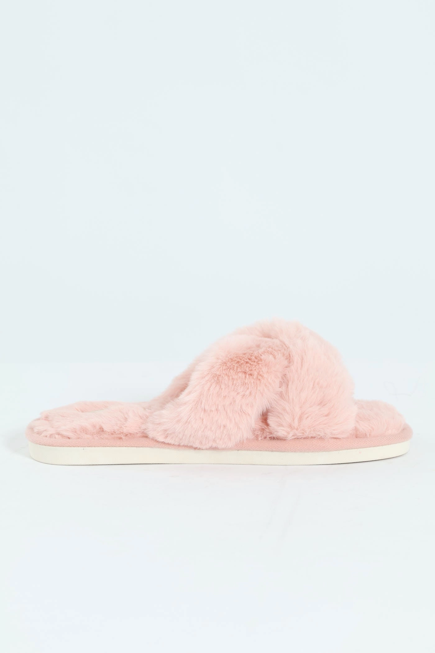 Wide Crosstrap Fur Mule Slipper - Mauve