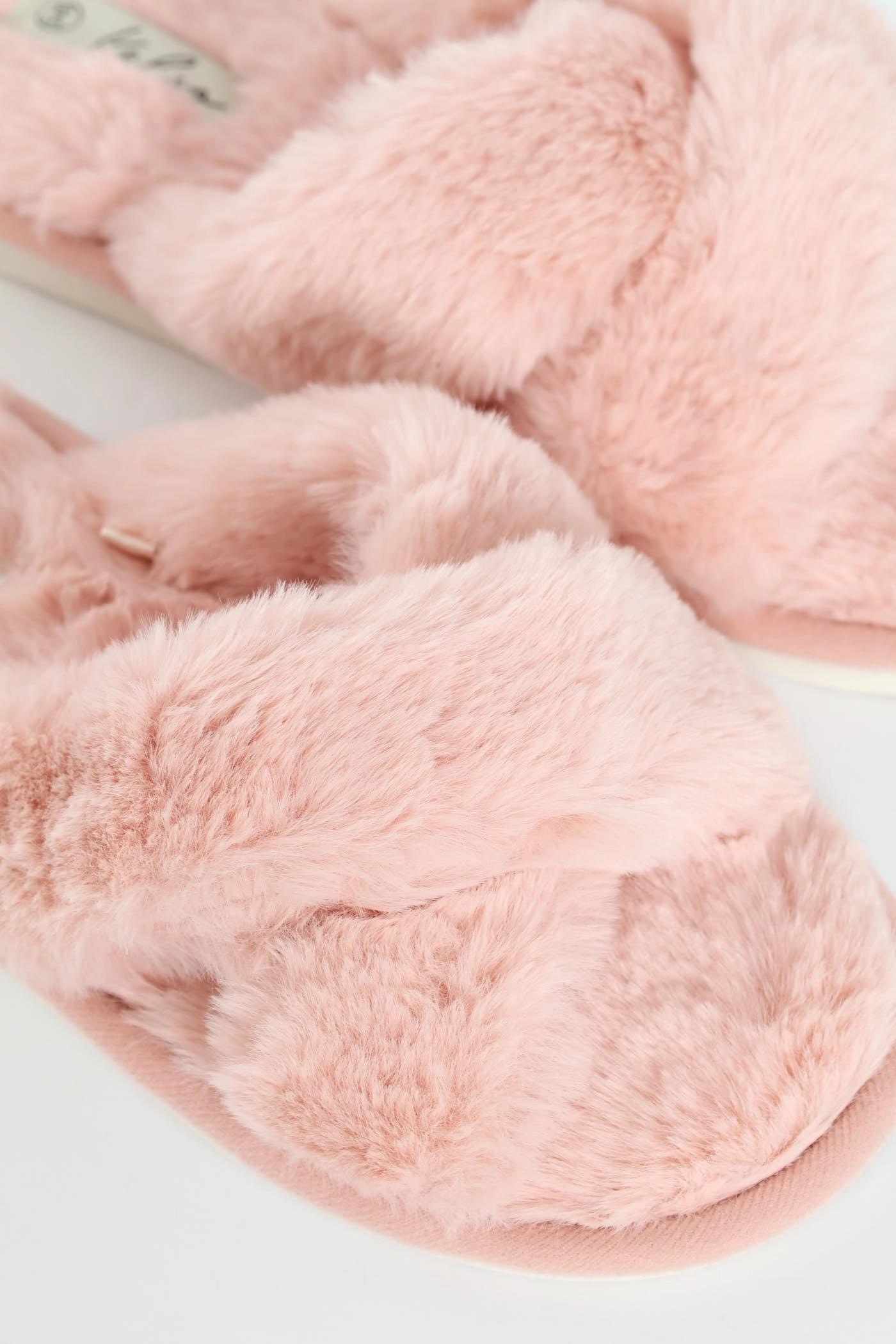 Wide Crosstrap Fur Mule Slipper - Mauve