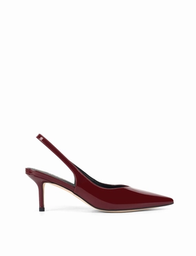 Yory Slingback Kitten Heels - Wine Patent Leather